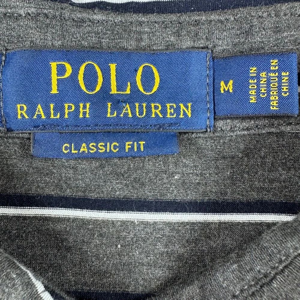 Polo Ralph Lauren Polo Shirt Mens M Medium Grey Striped Classic Fit Short Sleeve